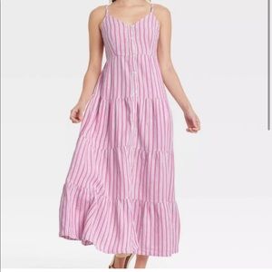Universal Thread button front striped tiered maxi dress